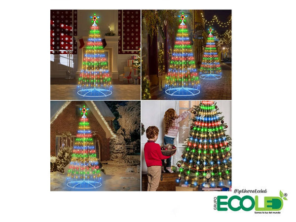 Arbol De Navidad Con Luces Plegable Estrella Tiras Luz Led