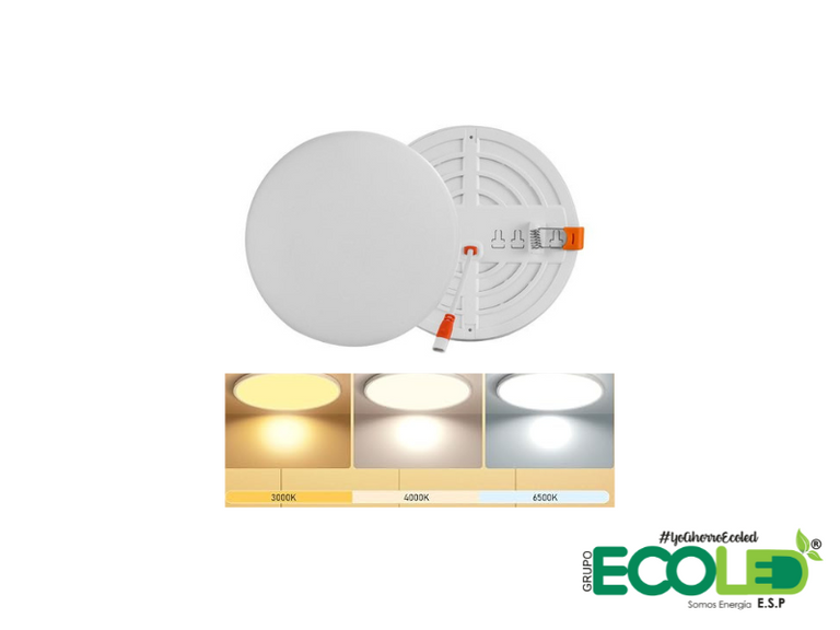 Panel LED Redondo Frameless Tipo Pastel De Incrustar 3 TONOS