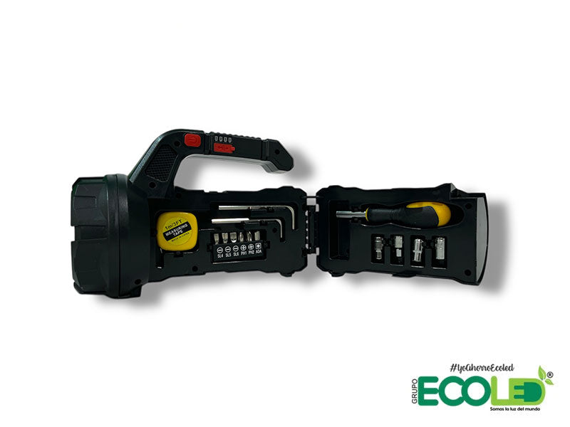 Linterna multifuncional con caja de herramientas