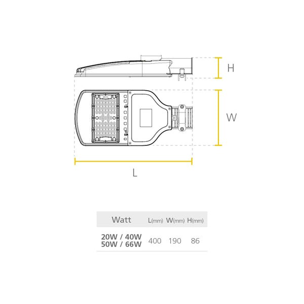 LED STREET LIGHT ZD216 20W - 66W  (7 AÑOS DE GARANTÍA)