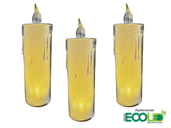 Vela Led Transparente Lágrima Ámbar Cálida (Caja X 24 Und)