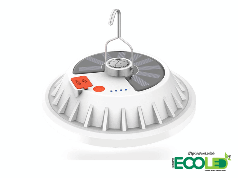 Bombillo LED Tipo UFO Solar y USB 5 Funciones de Camping