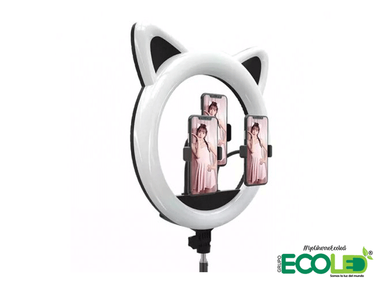 Aro de luz led gato + trípode profesional vista lateral