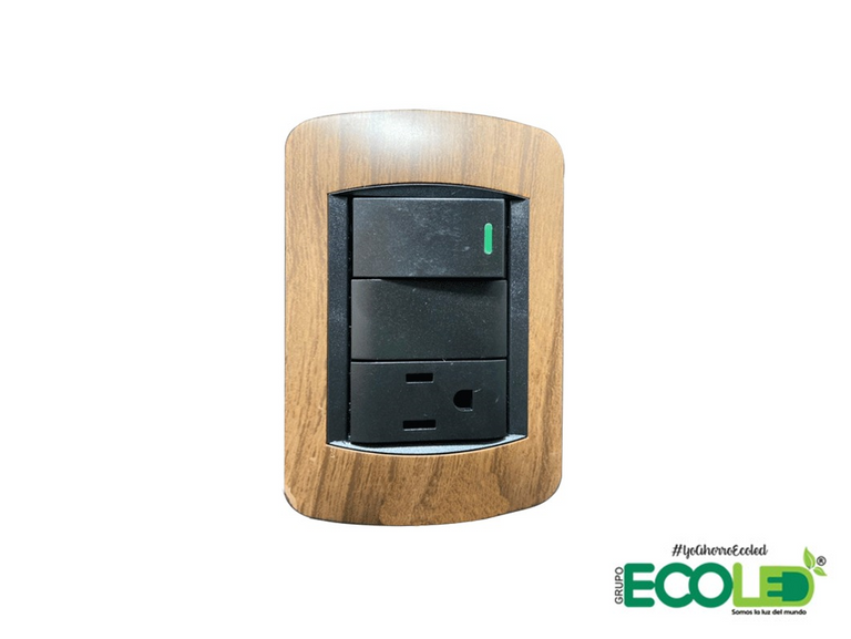 Tomacorriente negro-madera vista frontal