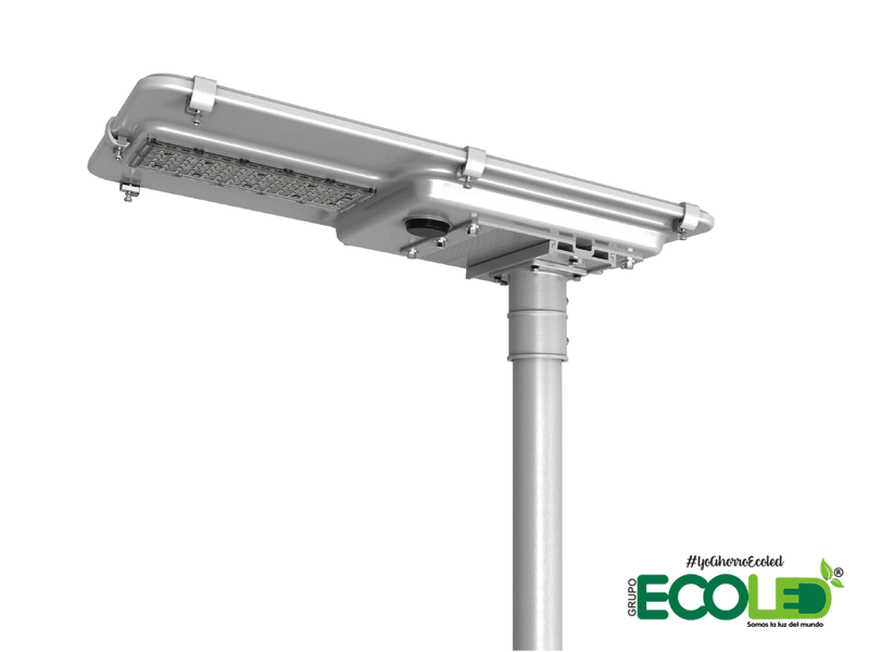 alumbrado publico solar vista 3/4 inferior fondo transparente
