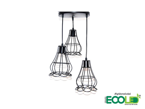 Lámpara Colgante Vintage Tipo flor 3 Luces con Rejilla