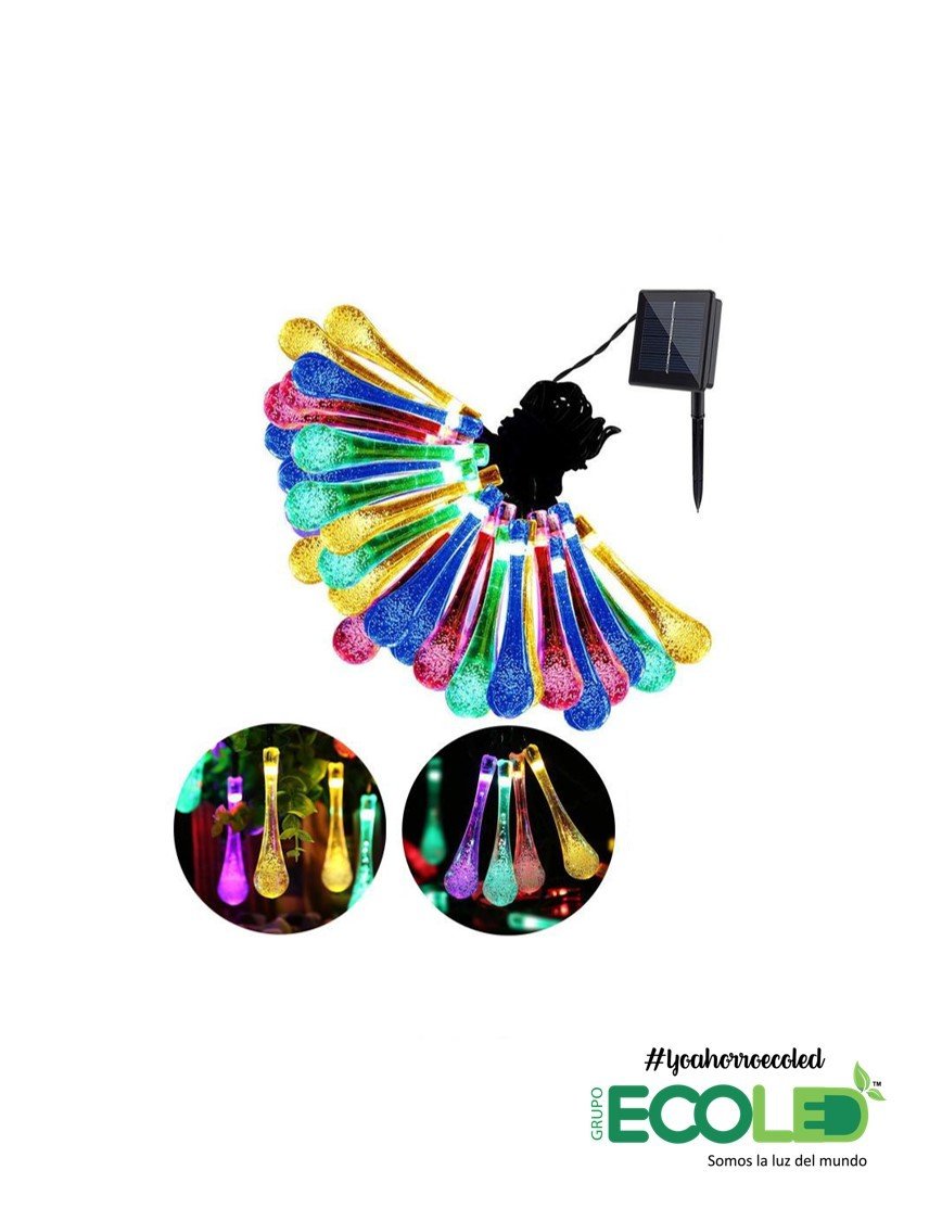 Luces navideñas multicolor gota de agua solares