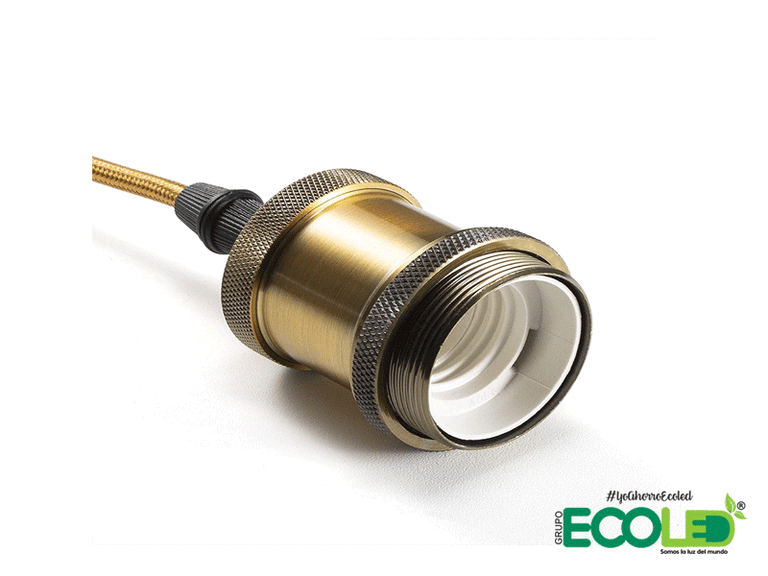 Portalámparas vintage con cable dorado trenzado