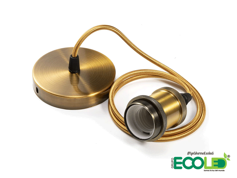 Portalámparas vintage con cable dorado trenzado