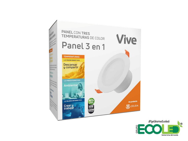 Panel redondo de incrustar 10w 3 tonos