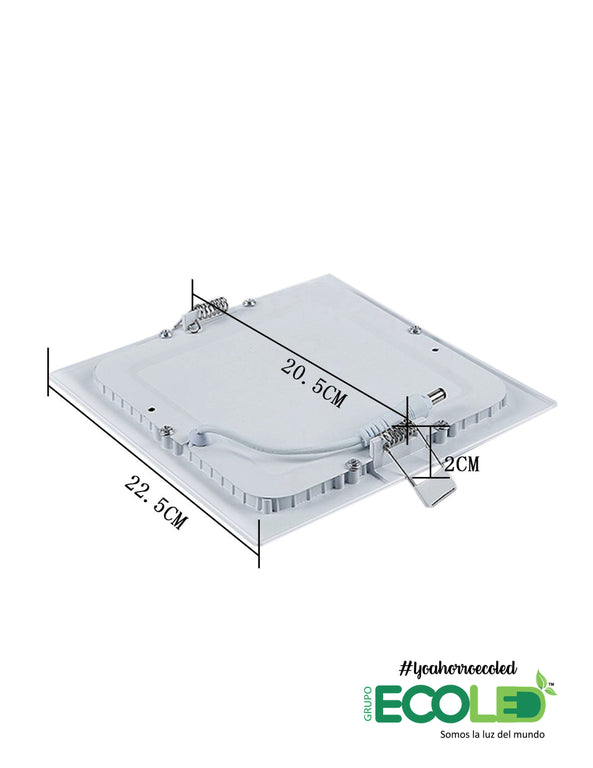 panel led cuadrado incrustar vista posterior con medidas fondo transparente